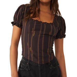 FREE PEOPLE Women's Brown Striped Top. Size M. NWT